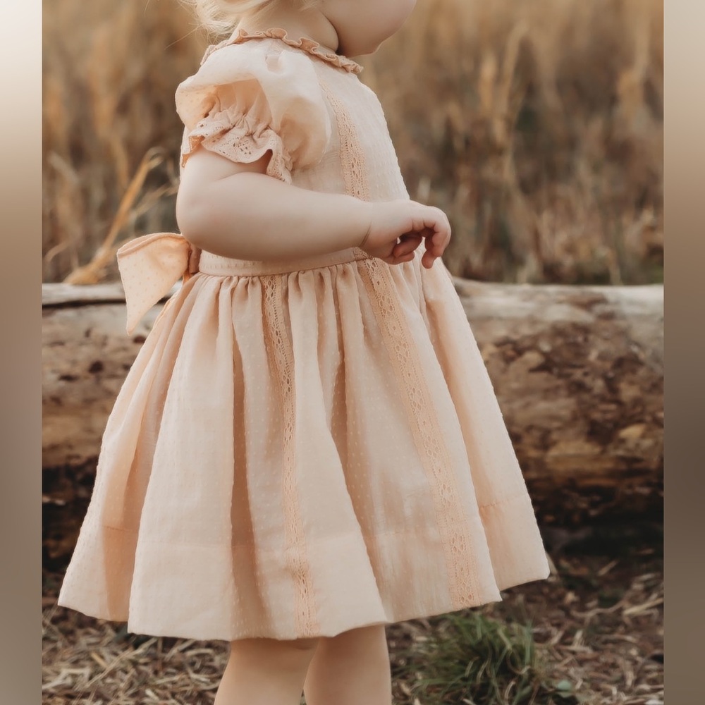 Peach Lace Trim Dress for Toddlers